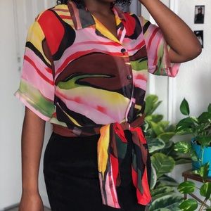 VINTAGE Pink and multicolor La Palapa silky blouse